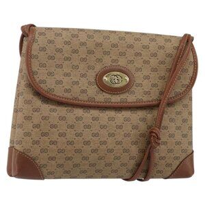 Authentic GUCCI Micro GG Supreme Shoulder Bag PVC Beige Gold